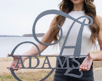 Custom Steel Elegant Font Split Letter Monogram Sign: Personalized Metal Family Name Wall Decor, Decorative Font Plaque