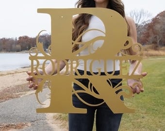 Custom Steel Royale Font Split Letter Monogram Sign: Personalized Metal Family Name Wall Decor, Decorative Font Plaque