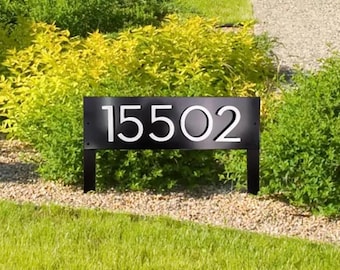 Personalized Horizontal Floating Modern Lawn Address Plaques - 1-5 Digits: Yard Address Decor, Minimalist  Outdoor House Number Sign