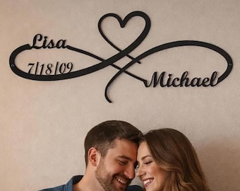 Custom Steel 14" & Up Infinity with Heart Wall Decor: Personalized Metal Forever Sign, Eternal Love Plaque, Wedding Gift