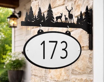 Steel Sign Bar & Double-Sided Steel Sign - 2 Bar Styles, 4 Sign Styles: Metal Two-Sided Address Decor, Hanging Shop Plaque with Bar