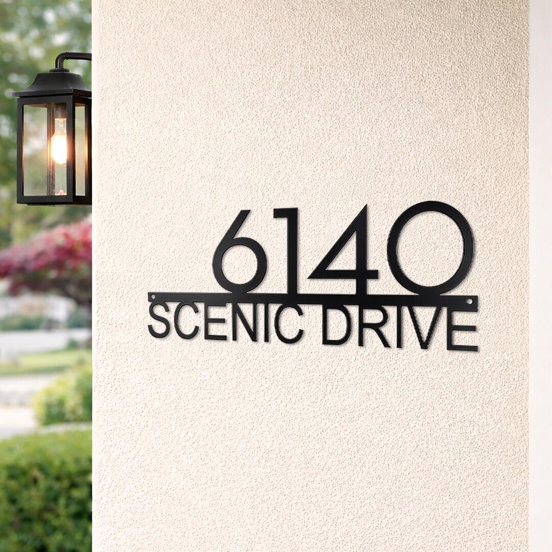 Custom Steel Split Line Address Sign With Bar - 3 Fonts: Modern Metal ...