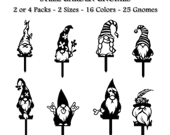 Steel Lawn Garden Gnome 2 Pack & 4 Pack Sets: Outdoor Garden Decor, Spring Elves Yard Art