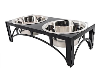 Modern Steel Arch Elevated Dog/Cat Bowl Stand: Durable 14-Gauge Steel