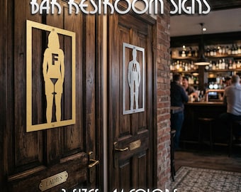 Steel Male & Female Bar Restroom Signs - 3 Sizes: Humorous Lounge Decor, Bathroom Door Symbols