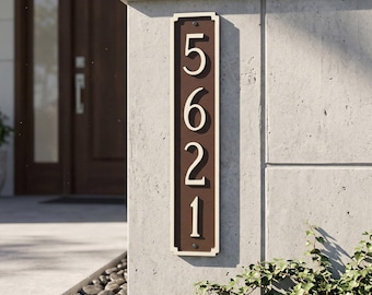 Custom Cast Aluminum Madison Column Address Sign: Vertical Easy Visibility Wayfinder Plaque, Rust Proof Powder Coat