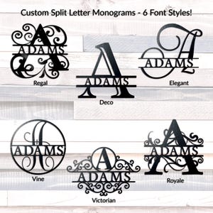 Custom Steel Split Letter Monogram Signs - 6 Font Styles: Personalized Metal Family Name Wall Decor, Decorative Font Plaques