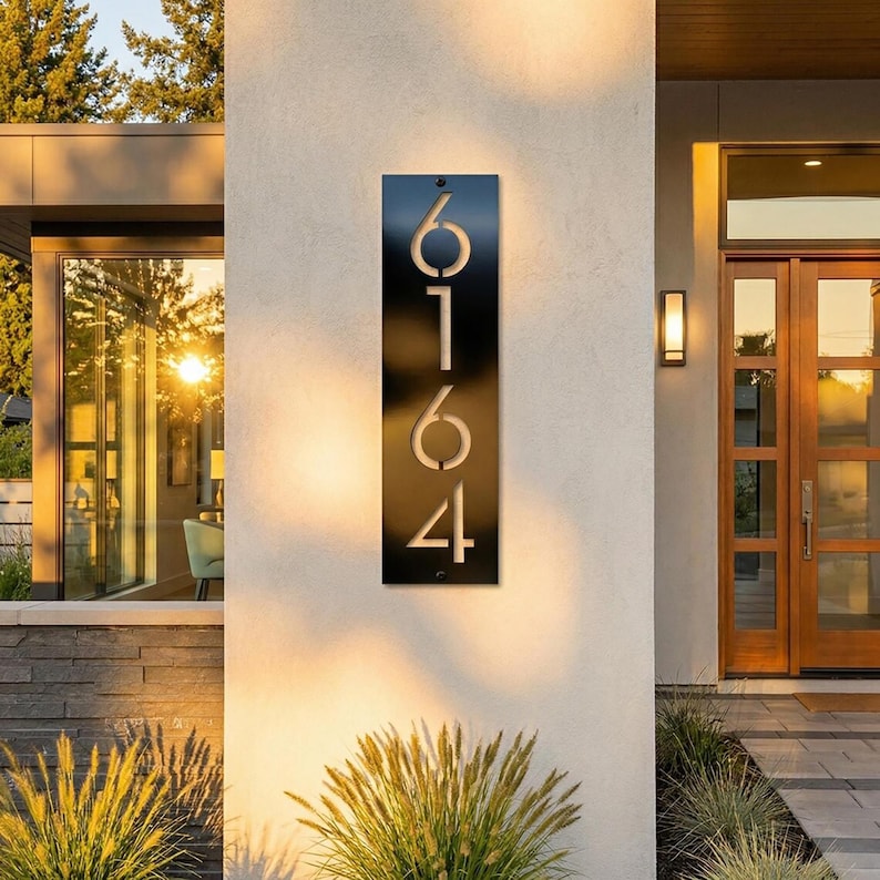 Custom Steel Vertical Modern Address Plaques - 1-5 Digits: Laser Cut ...