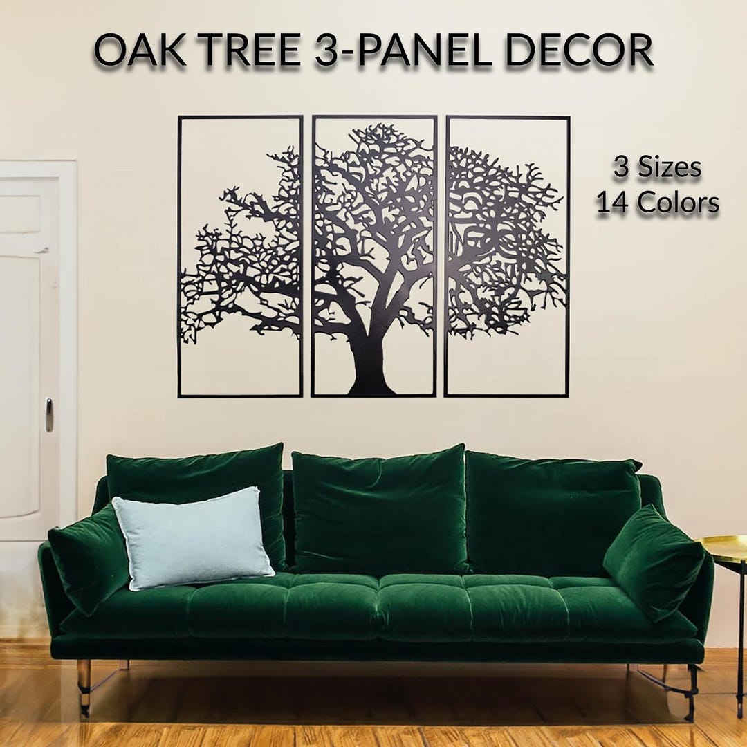 Steel Oak Tree 3-panel Wall Signs - 3 Sizes: Metal Nature Wall Decor ...