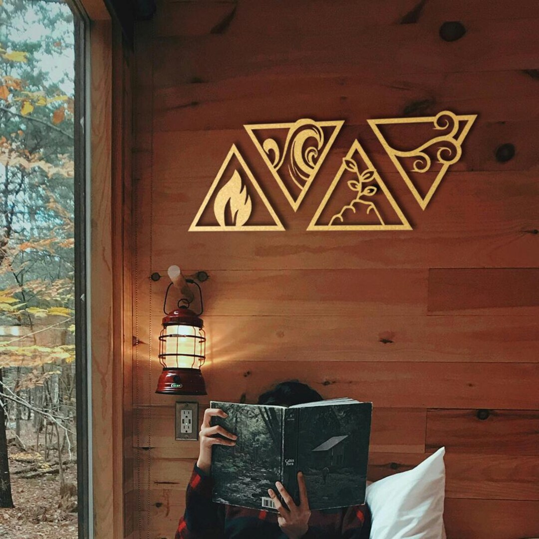 Steel Four Elements Triangle Panel Decor, Metal 4 Elements Symbols Wall ...