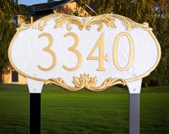 Personalized Aluminum Charleston Address Signs: Wall or Lawn Mount, Decorative Two-Line House Plaque