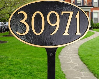 Custom Aluminum Oval Address Signs - 6 Sizes: Metal Wall or Lawn Oval Plaques, Long Lasting UV Resistant Powder Coat