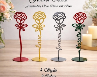Custom Steel 11" Forever Rose Freestanding Signs - 5 Styles: Metal Flower Home Decor, Personalized Floral Tabletop Plaque, Gift For Her