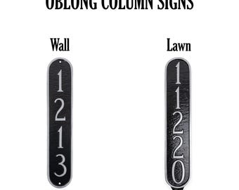 Custom Cast Aluminum Oblong Column Address Signs: Wall or Lawn Mount, Minimalist Vertical Plaques