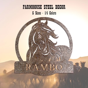 Custom Steel 12" & Up Farmhouse Name Sign: Metal Horse Ranch Decor, Rugged Outdoor Barn Wall Plaque, Made In USA
