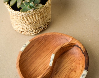 Olivewood Divided Serving Bowl - Handmade Kenyan Fair Trade Bowl - Appetizer Bowl