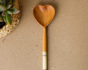 Olivewood Heart Serving Spoon - Handmade Wooden Serving Utensil - Fair Trade Kenyan Kitchen Tool - Natural Wood Gift