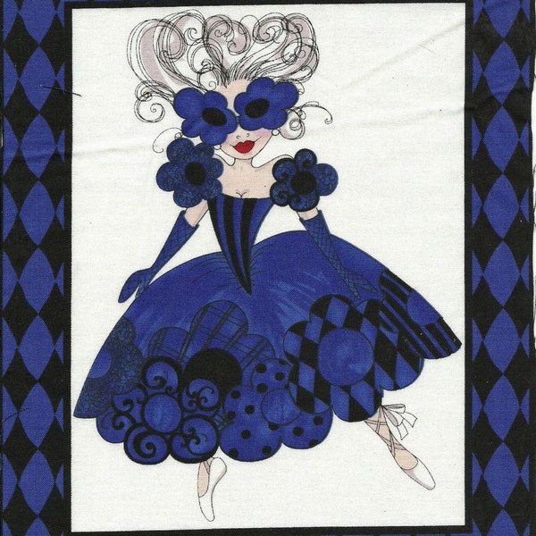 Loralie Masquerade party pretty Lady quilt fabric one block