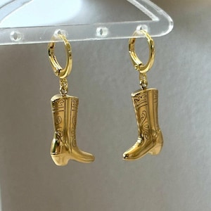 Gold Cowboy Boot Necklace, Western Huggie Hoop Earrings, Country Cowgirl Jewelry, Rodeo Charm Set, Waterproof Summer Earrings, Birthday Gift