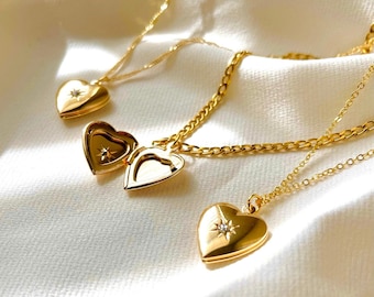 Heart North Star Necklace, Heart Locket Necklace, Mother’s Day Gift, Heart Pendant Layering Necklace, Heart Cubic Locket, Birthday Gift