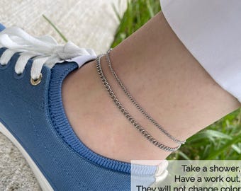 Silver Chain Anklet, Custom Layering Chain Anklet, Waterproof Everyday Jewelry, Perfect for Summer Style, Unisex Anklet, Best Friend Gift