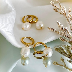 Gold Baroque Pearl Earrings, Irregular Clip-On Earrings, Minimalist Wedding Earrings, Waterproof Freshwater Pearl Jewelry, Bridesmaid Gift