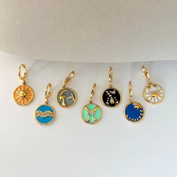 Celestial Zodiac Necklace, Gold Zircon Earrings, Constellation Pendant, Handmade Horoscope Jewelry, Birthday Gift