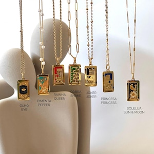 Colar de Cartas de Tarô, Pingente de Charme Retangular com Ouro, Presente de Aniversário, Colar Espiritual Minimalista, Joias de Tarô Delicadas, Presente de Natal