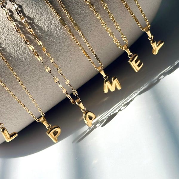 Bubble Letter Necklace • Best Friend Gift for Women • Gold Balloon Initial Letter Necklace • Mini Collier for Mom • Minimalist Birthday Gift