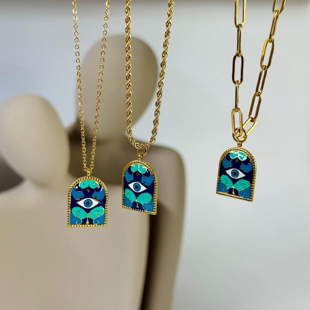 Pendentif Breloque Nazar œil Bleu Contre Le Mauvais œil - Or Jaune 14 Carats, Neuf, Turquie
