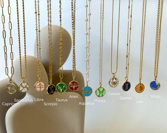 Himmlische Zirkon Stein Zodiac Halskette • Muttertagsgeschenk • Gold Astrologie Halskette • Handgemachter Sternbild Schmuck • Geburtstagsgeschenk