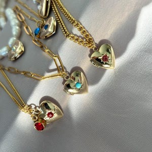 Birthstone Heart Locket Necklace, Gold Personalized Photo Heart Pendant for Mom, Gold Birth Month Necklace Gift, Birthday Gift for Her