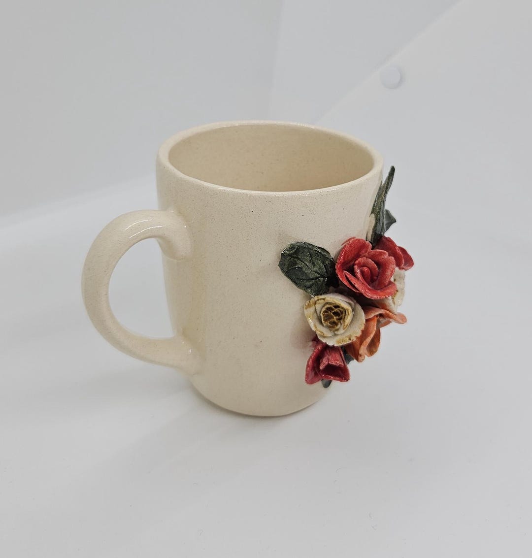 Handcrafted Ceramic Mug With 3D Floral Design, Artistic Pottery Coffee ...