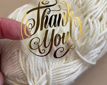 Custom Clear Foil Thank You Labels | Gold, Silver, Rose Foil Wedding Mail Stickers