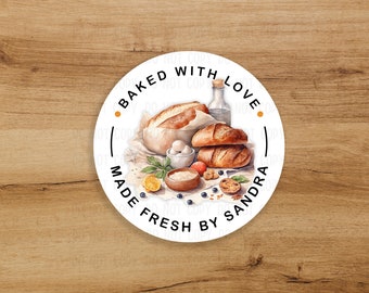 PERSONALIZED - 100 Labels - Homemade Bread | Baked With Love Labels | 2" Round