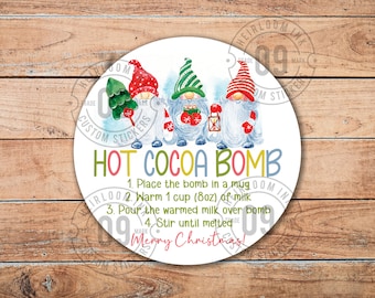 100 Labels, Gnome Hot Cocoa Bomb Instructions, Hot Chocolate Bomb Stickers, Hot Cocoa Labels, Hot Chocolate Bomb Instructions, 2" Round