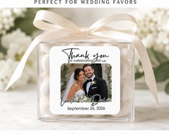 Custom Photo Wedding Favor Stickers, Personalized Thank You Labels, Square Matte/Gloss (2"x2")
