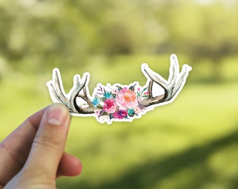 Floral Antlers Vinyl Die Cut Decal Sticker | Hunter Nature Sticker Laptop | Watercolor Sticker | Tumber | Cup | Water Bottle | Tablet