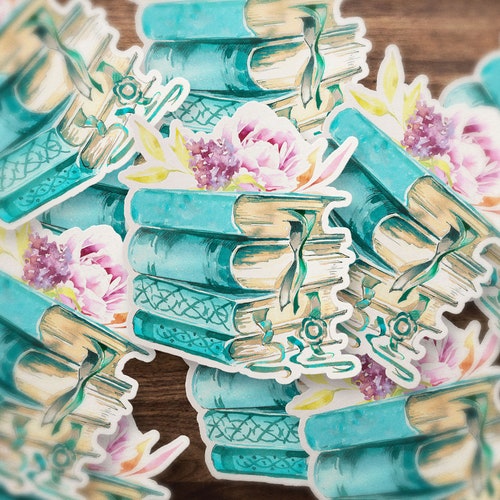Stack of Books Sticker Stack of Books With Coffee Sticker Etsy