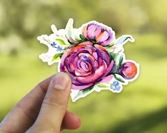Peony Floral Sticker | Watercolor Flower Decal | Vinyl Laptop Tumbler Die Cut Sticker Waterproof Vinyl Decal