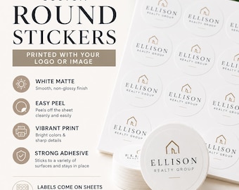 Custom Round Stickers, White Matte, Logo Printing, Business Labels