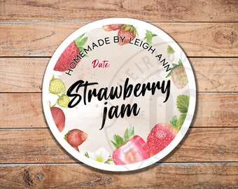 100 Labels PERSONALIZED - Strawberry Jam Labels | Jelly Preserves Kitchen Labels | Packaging Labels | 2" Round