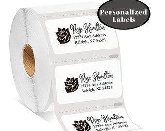 Custom Rose Return Address Labels | Stickers | Bill Pay | Roll Stickers | Personalized | 100-250-500 Address Labels | 1" x 2" | 05