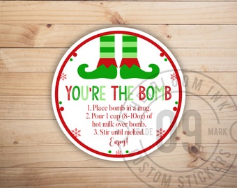 Elf Feet - Christmas - 100 Labels | Hot Chocolate Bomb Stickers | Hot Cocoa Labels | Hot Chocolate Bomb Instructions | 2" Round