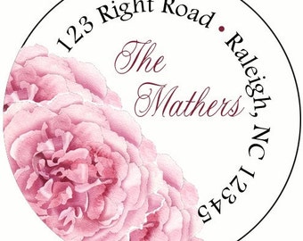 Peony Return Address Labels or Stickers (Set of 24)