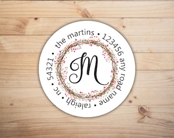 Valentine Return Address Labels | Valentines Day Wreath Stickers | Change of Address Labels | Mailing Labels | Set of 24 | 2" Round