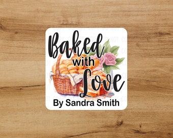 PERSONALIZED - 100 Labels - Baked With Love | Baking Labels | Bakery Labels | Bread Labels | 2" Round