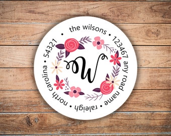 Custom Return Address Labels | Spring Wreath Stickers | Personalized Valentine Address Labels | Mailing Labels | Set of 24 | 2" Round