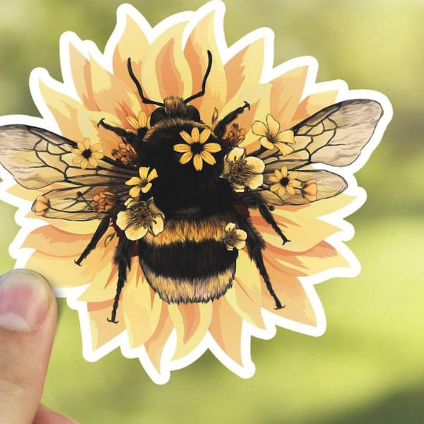 Bumblebee and Flowers Sticker | Bee Vinyl Die Cut Decal Sticker | Laptop | Tumbler | Cup | Water Bottle | Tablet | Car Decal