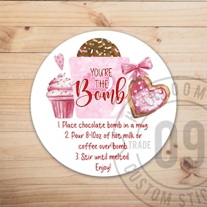 100 Labels | Valentine Treats | Hot Chocolate Bomb | Hot Cocoa Labels | Valentine | Instructions | 2" Round